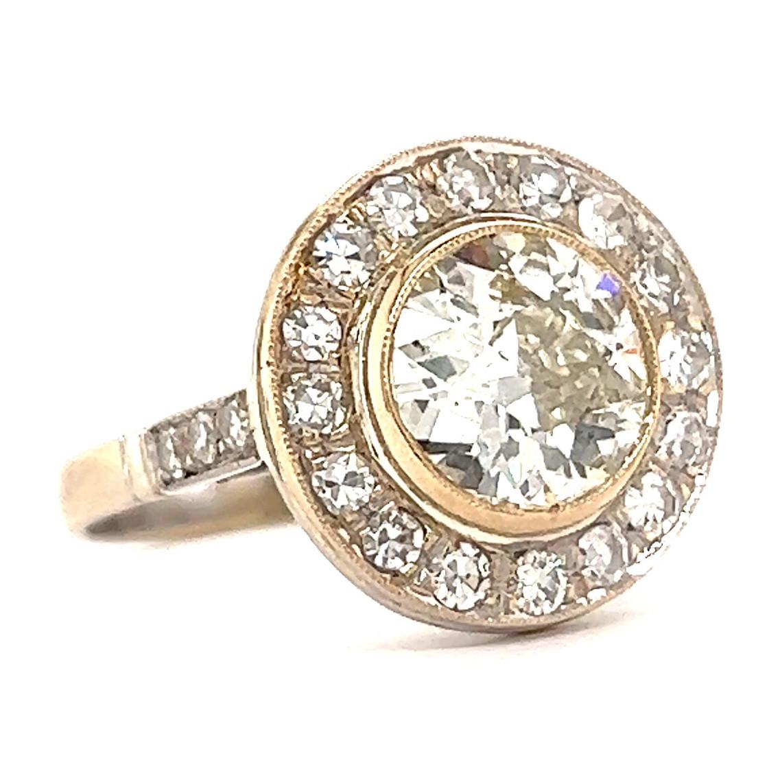Art Deco GIA 1.97 Carat Old European Cut Diamond Gold Target Engagement Ring In Excellent Condition In Beverly Hills, CA