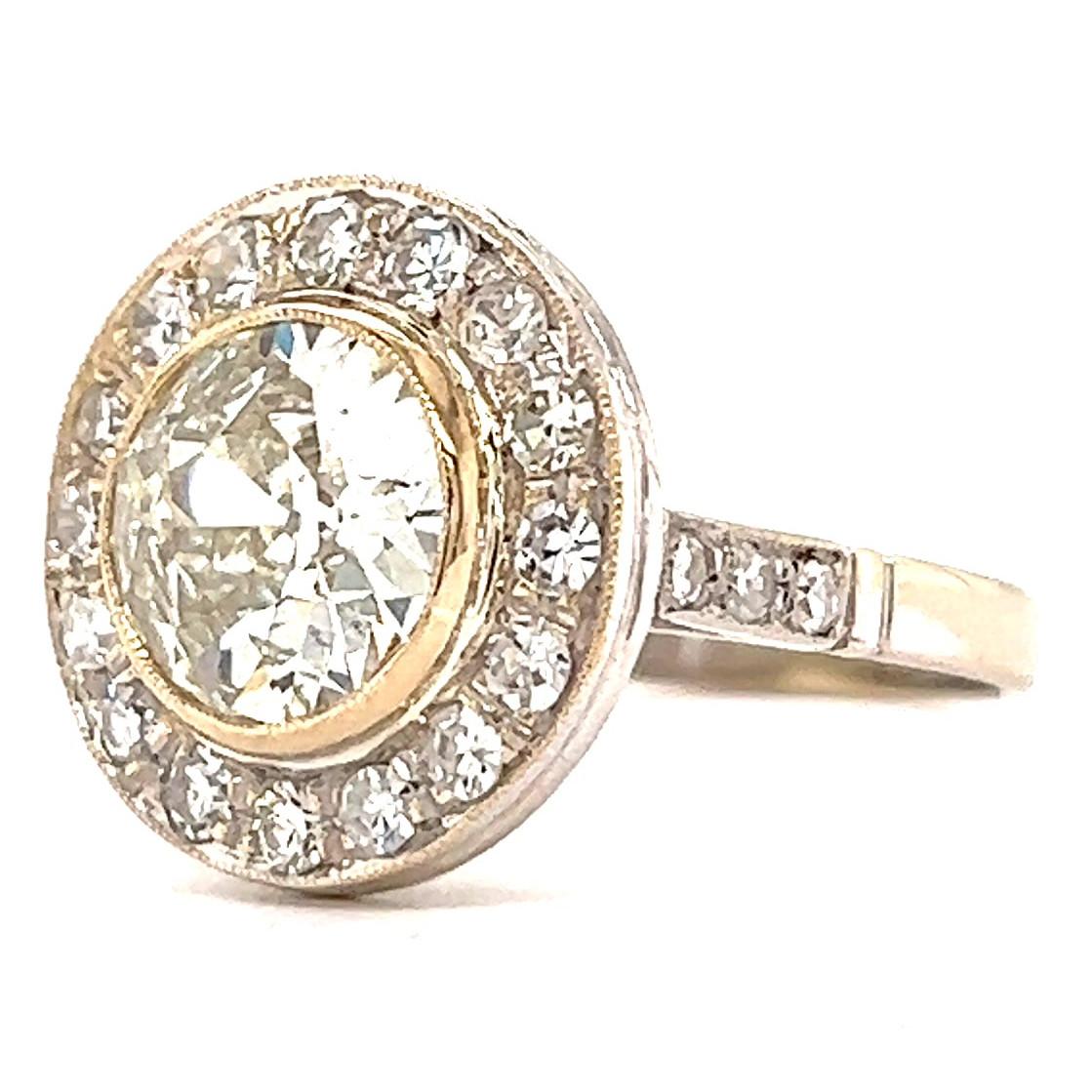 Women's or Men's Art Deco GIA 1.97 Carat Old European Cut Diamond Gold Target Engagement Ring
