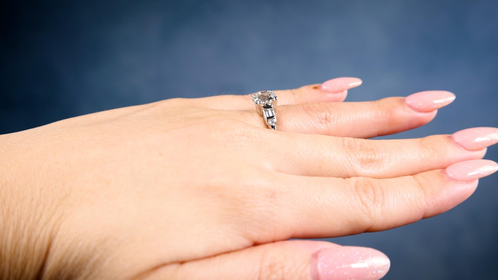 Women's or Men's Art Deco GIA 1.99 Carat Old Mine Cut Diamond Platinum Ring