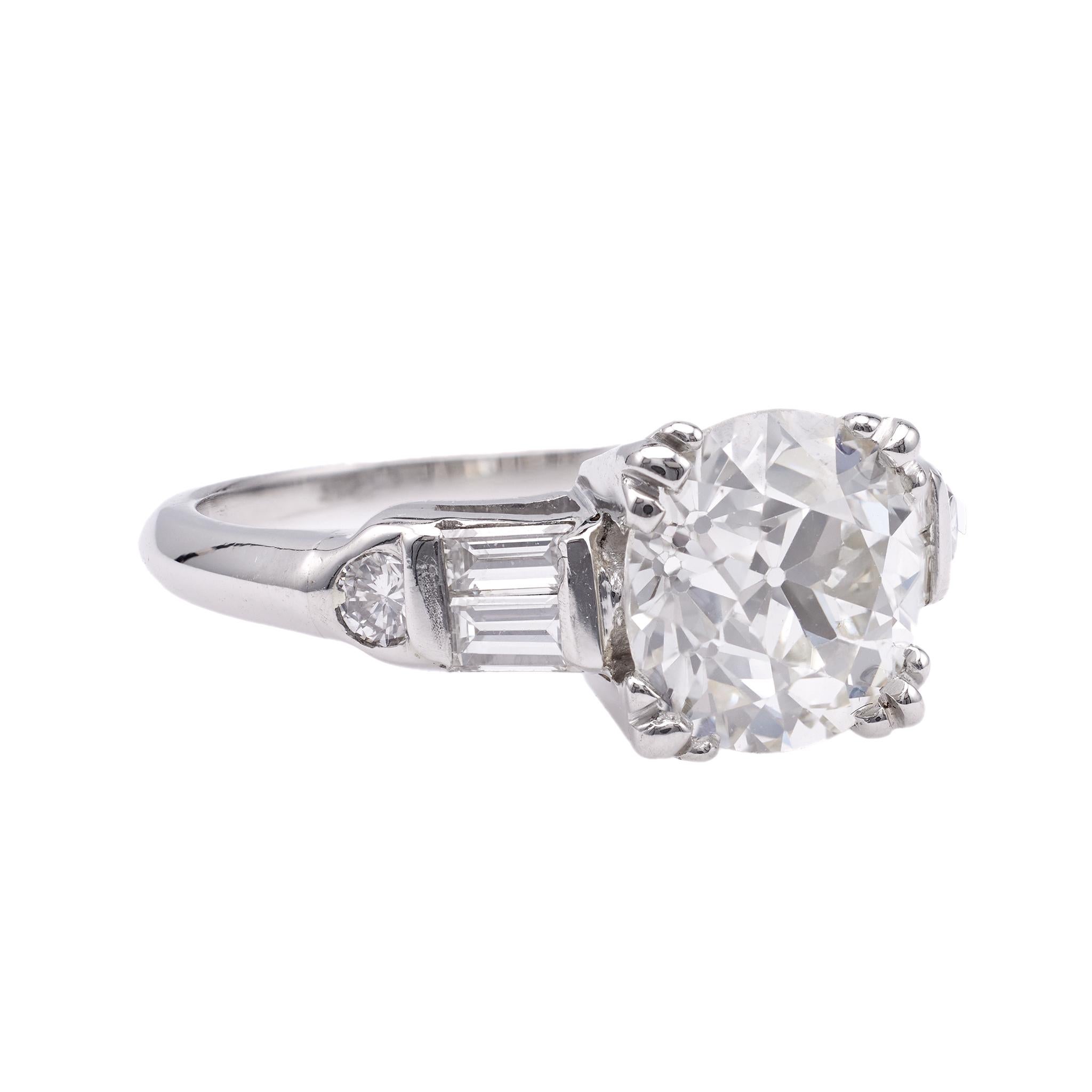 Art Deco GIA 1.99 Carat Old Mine Cut Diamond Platinum Ring 1