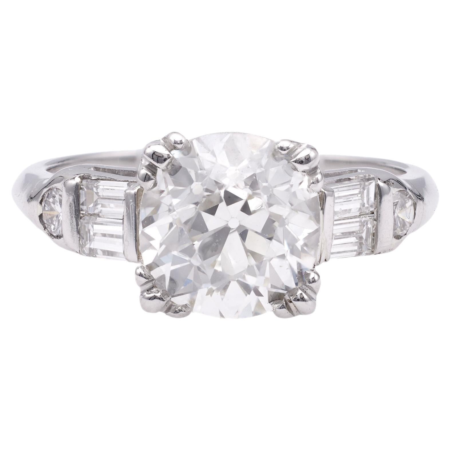 Art Deco GIA 1.99 Carat Old Mine Cut Diamond Platinum Ring