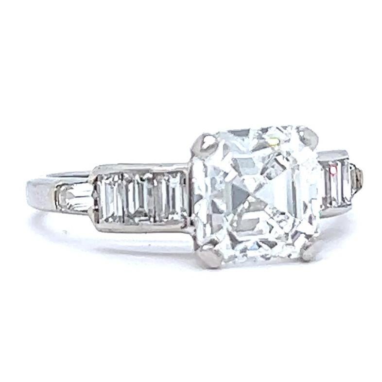 Art Deco GIA 1.99 Carats Asscher Cut Diamond Platinum Engagement Ring 1