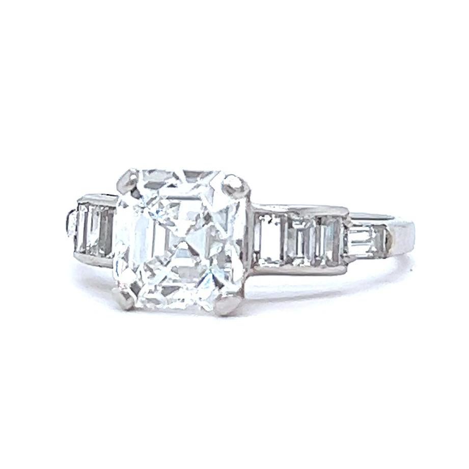 Art Deco GIA 1.99 Carats Asscher Cut Diamond Platinum Engagement Ring 2