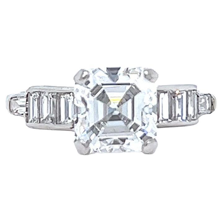 Art Deco GIA 1.99 Carats Asscher Cut Diamond Platinum Engagement Ring