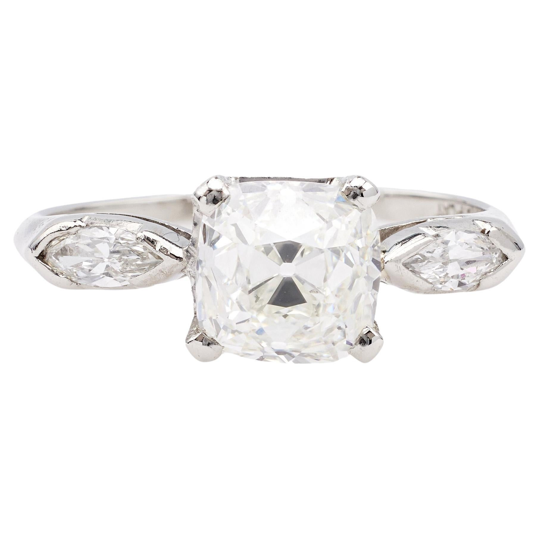 Art Deco GIA 2.00 Carat Old Mine Cut Diamond Platinum Ring For Sale