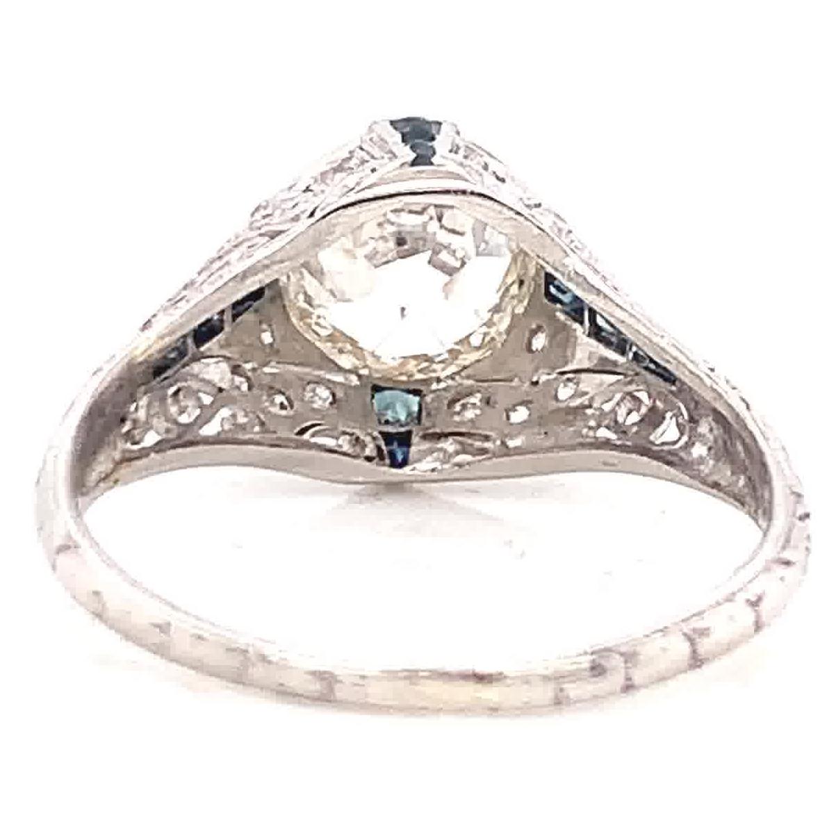 Art Deco GIA 2.03 Carat Old European Cut Diamond Sapphire Engagement Ring 1