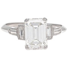 Art Deco GIA 2.02 Carat Emerald Cut Diamond Platinum Engagement Ring
