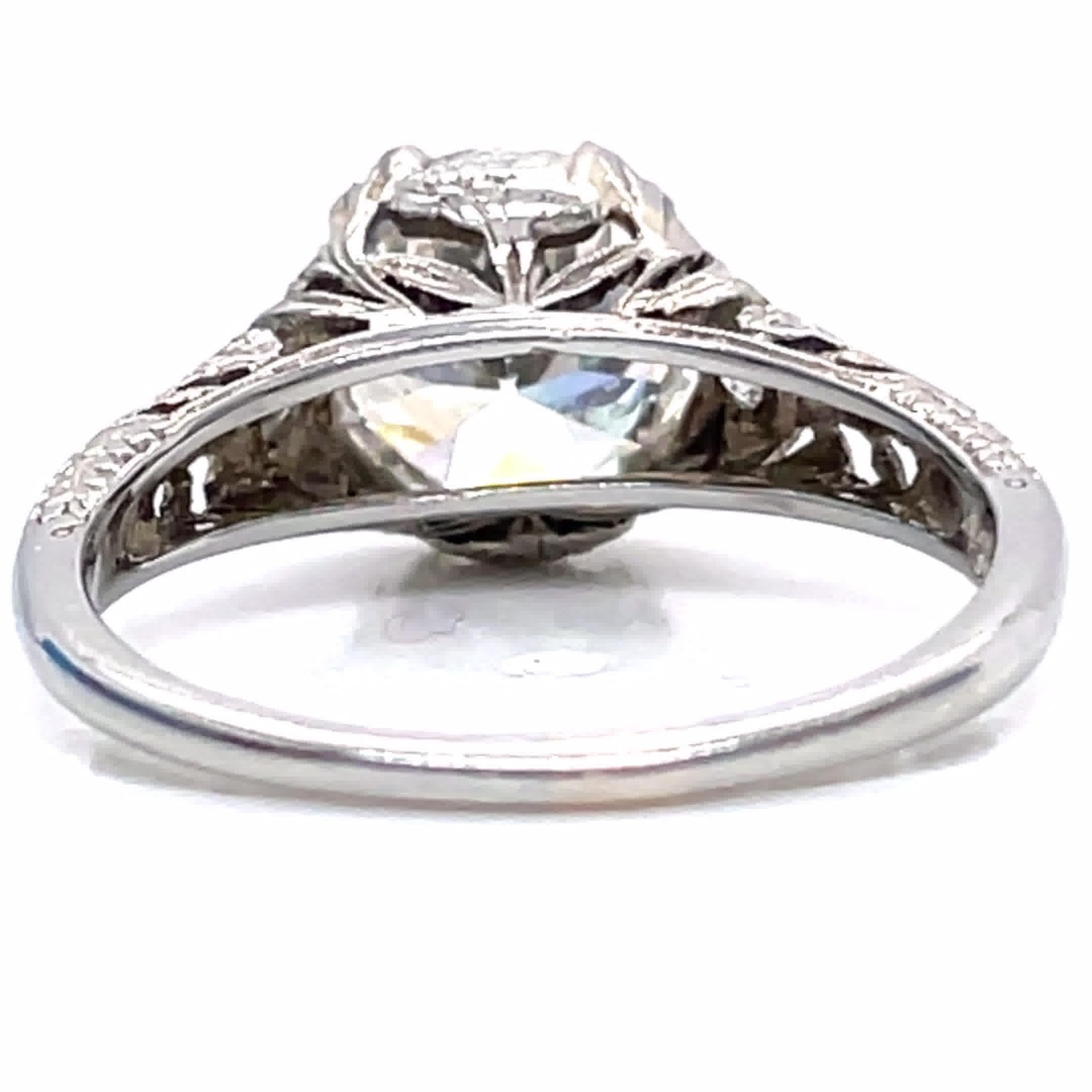 Old European Cut Art Deco GIA 2.02 Old European Diamond Scottish Thistle Platinum Engagement Ring