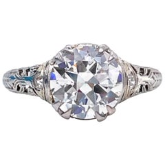 Art Deco GIA 2.02 Old European Diamond Scottish Thistle Platinum Engagement Ring