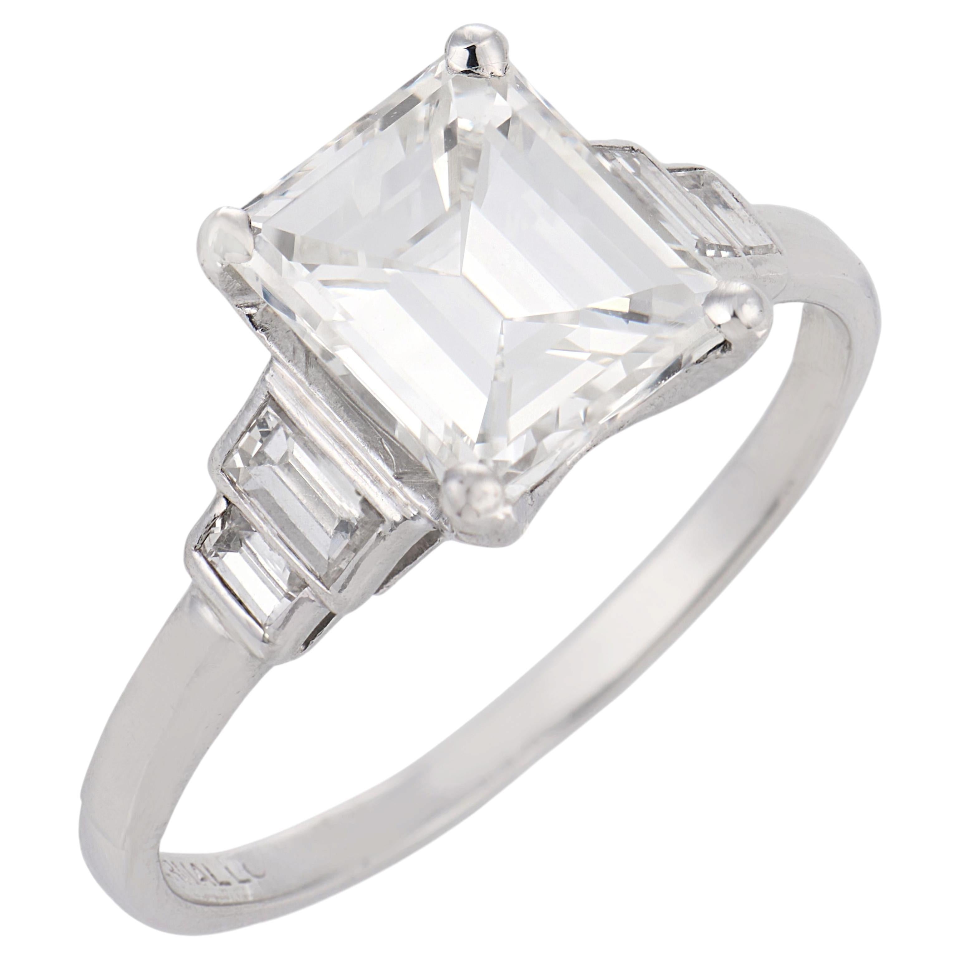 Art deco GIA 2.04 carat diamond platinum white gold engagement ring