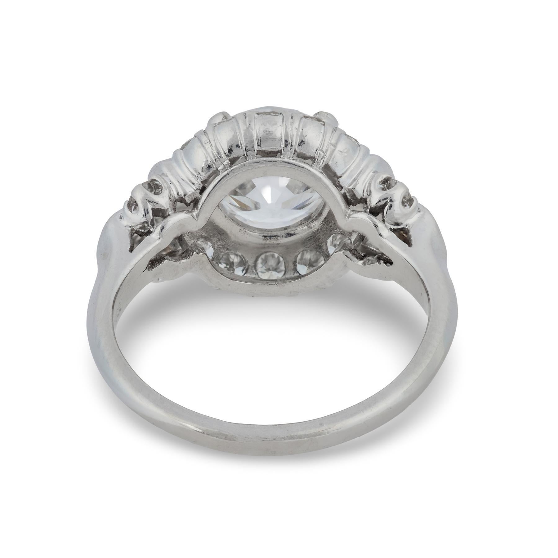 De las mujeres Anillo de compromiso de platino con diamante talla europea antigua Art Déco GIA de 2.04 quilates en venta