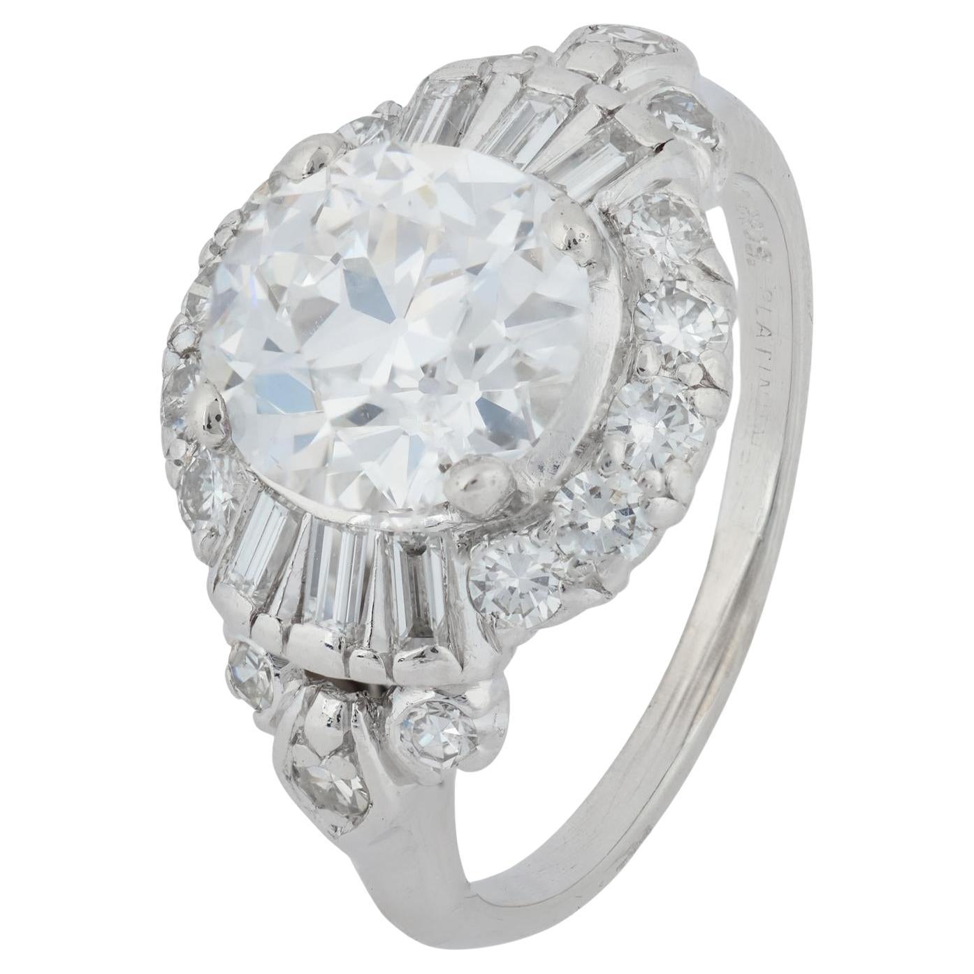Art Deco GIA 2.04 carat old European cut diamond platinum engagement ring