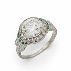 Art Deco GIA 2.06 carat diamond emerald platinum engagement ring Art Deco GIA 2.06 carat diamond emerald platinum engagement ring