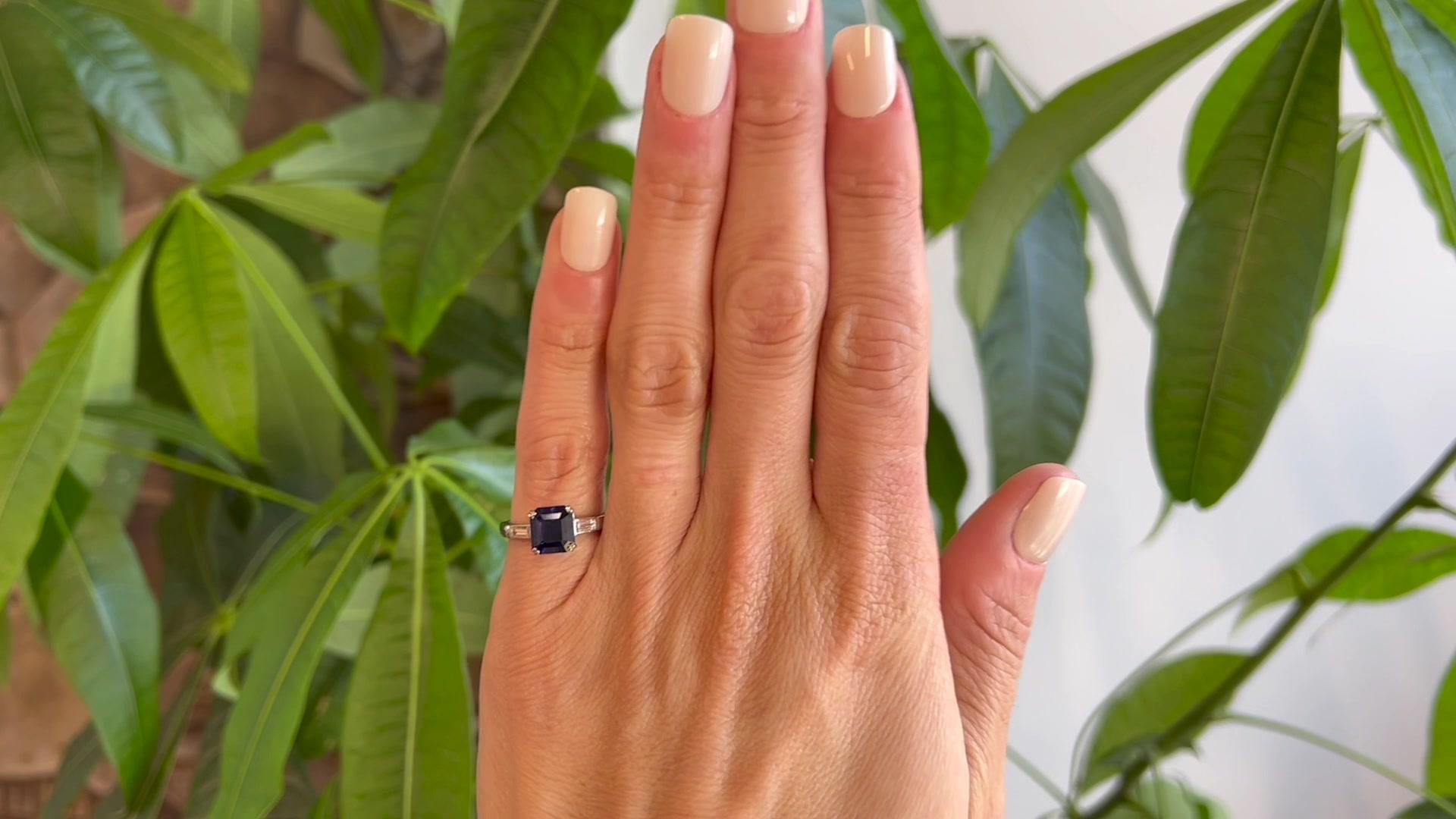 Square Cut Art Deco GIA 2.06 Carats Sri Lanka Sapphire Diamond Platinum Ring