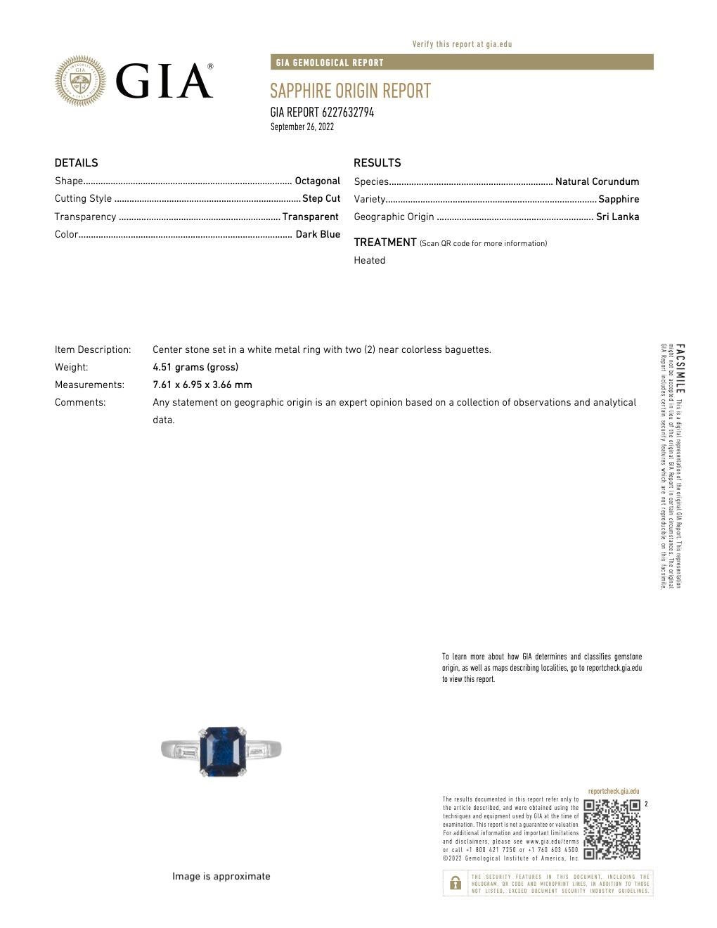 Art Deco GIA 2.06 Carats Sri Lanka Sapphire Diamond Platinum Ring 2