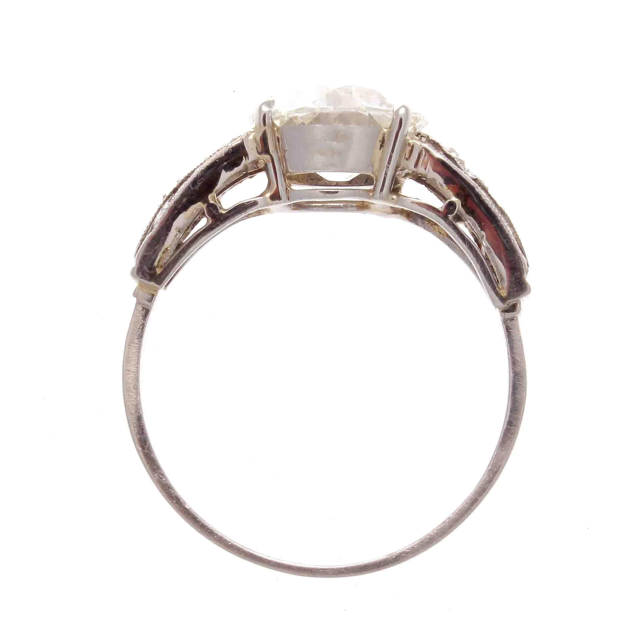 Women's Art Deco GIA 2.06 J VS2 Old European Cut Diamond Sapphire Platinum Ring