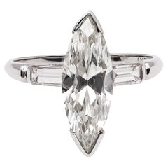 Art Deco GIA 2.08 Carat Marquise Cut Diamond Platinum Ring