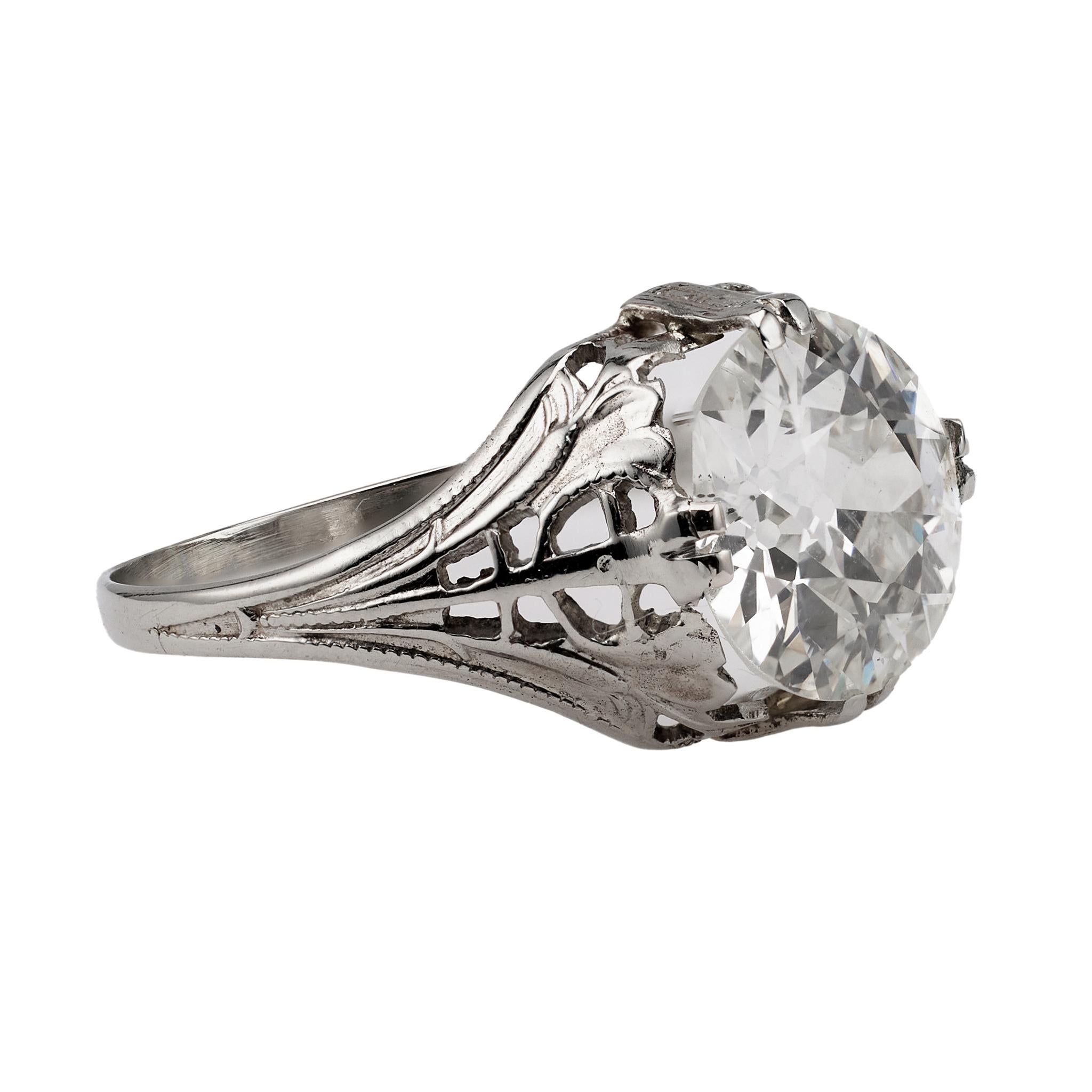 Art Deco GIA 2.08 Carat Old European Cut Diamond 14k White Gold Ring For Sale 1