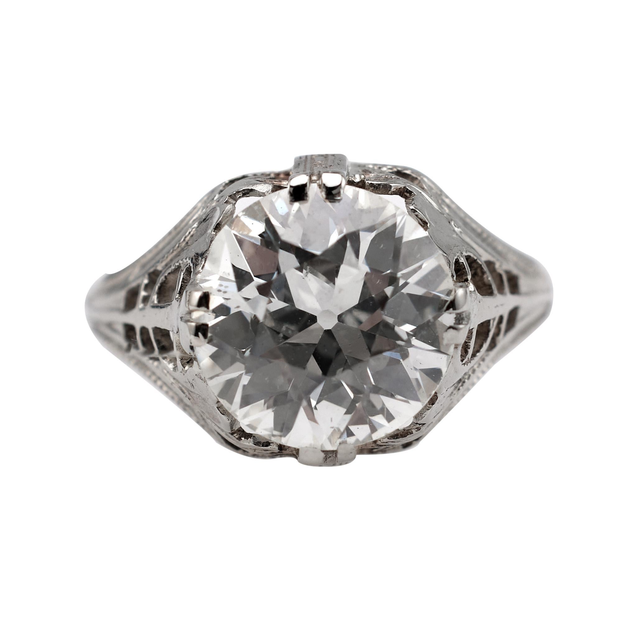 Art Deco GIA 2.08 Carat Old European Cut Diamond 14k White Gold Ring For Sale