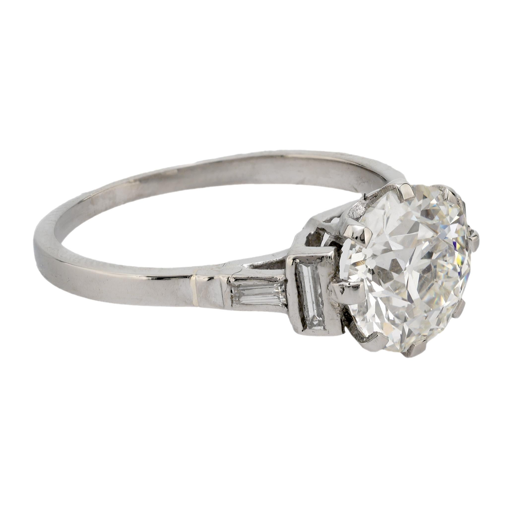 Old European Cut Art Deco GIA 2.08 carat old European cut diamond platinum engagement ring For Sale