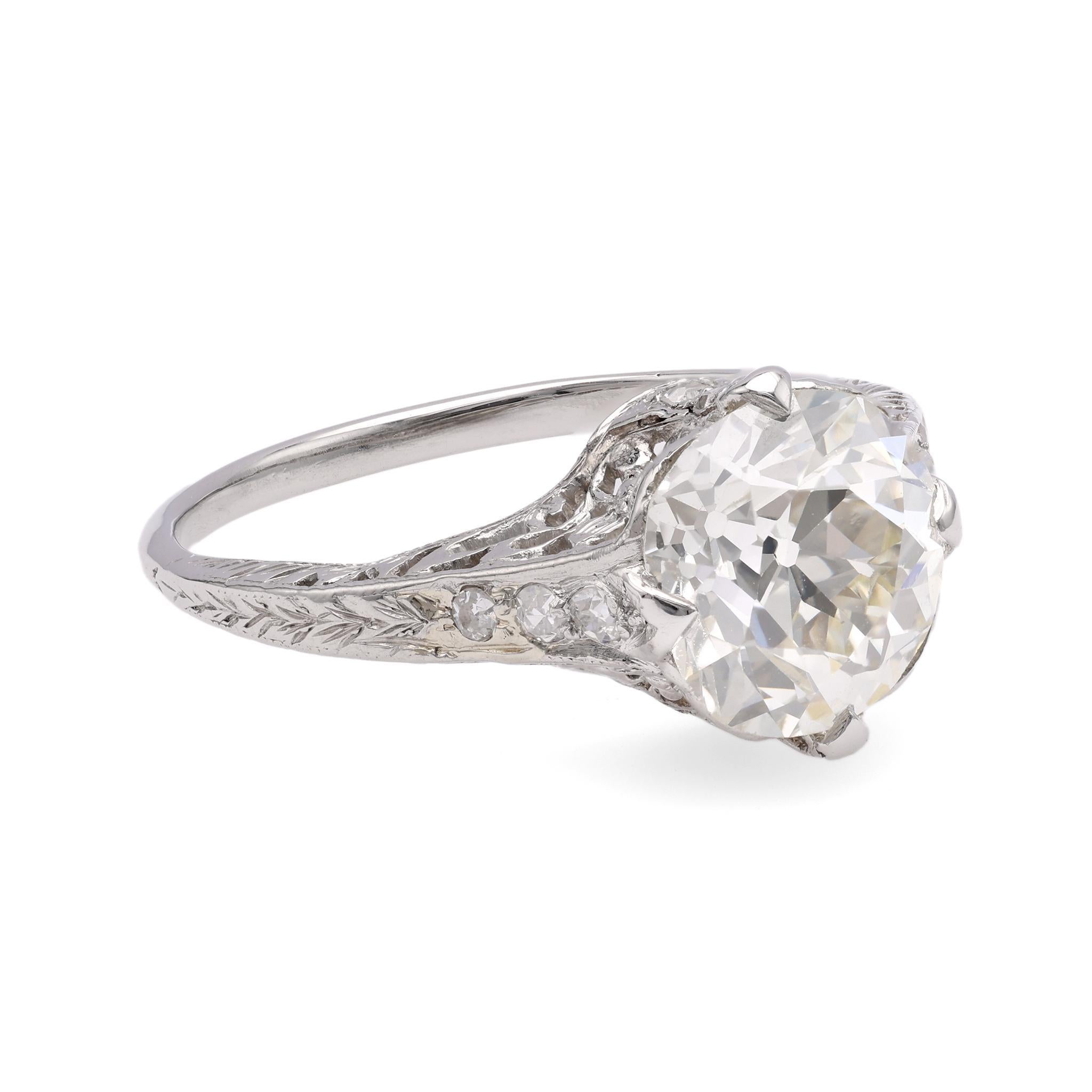 Art Deco GIA 2.08 Old Mine Cut Diamond Platinum Engagement Ring In Excellent Condition For Sale In Beverly Hills, CA