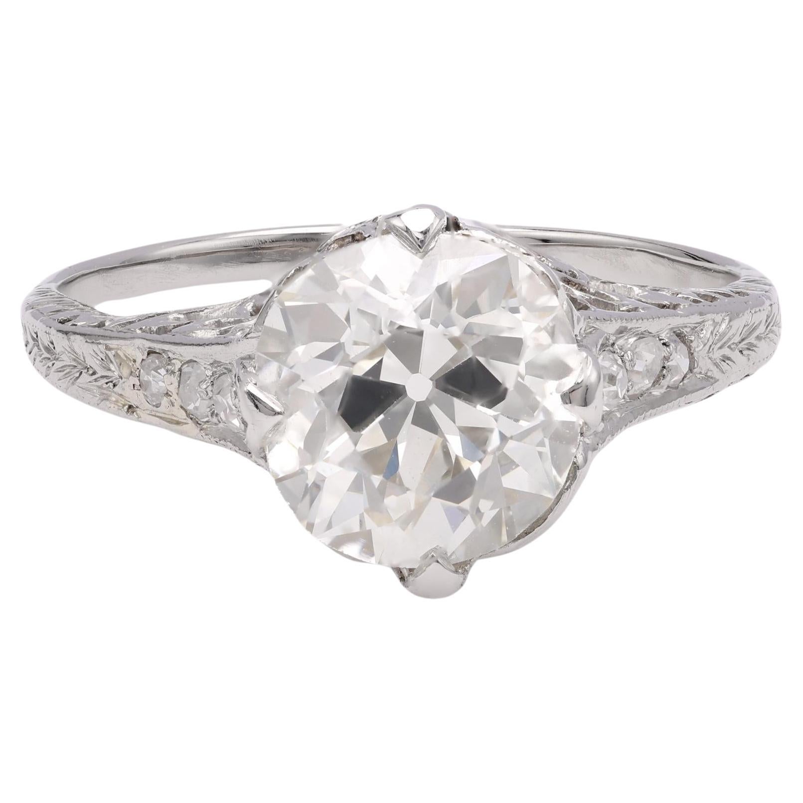 Art Deco GIA 2.08 Old Mine Cut Diamant Platin Verlobungsring im Angebot