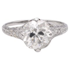 Art Deco GIA 2.08 Old Mine Cut Diamond Platinum Engagement Ring