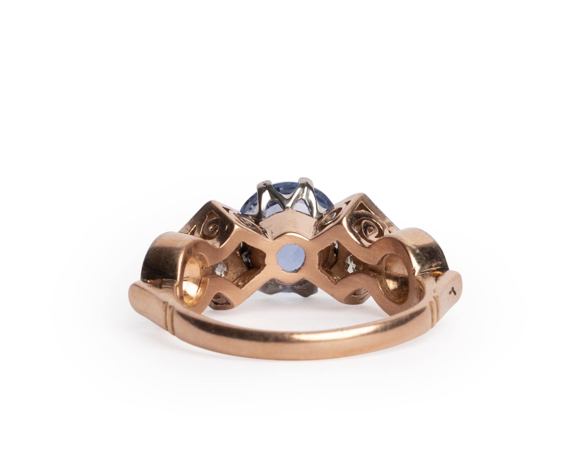 Round Cut Art Deco GIA 2.09 Carat No-Heat Blue Sapphire 18 Karat Rose Gold Ring
