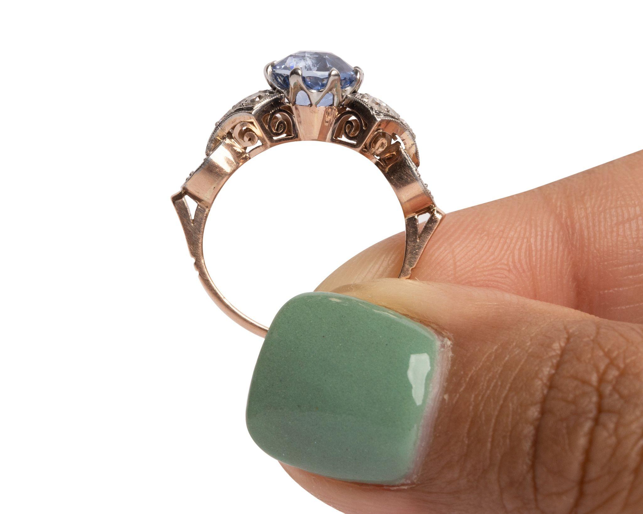Women's Art Deco GIA 2.09 Carat No-Heat Blue Sapphire 18 Karat Rose Gold Ring