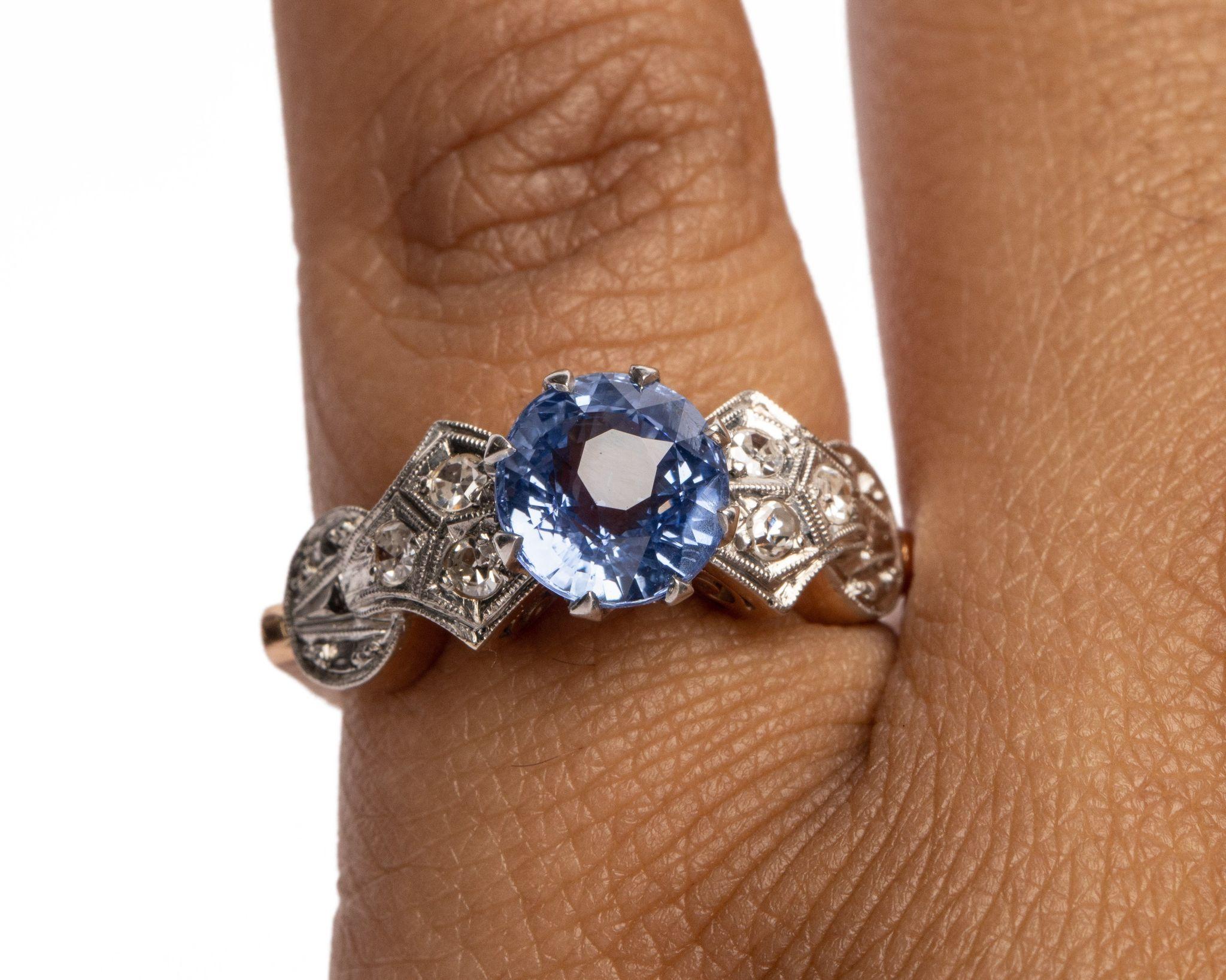 Art Deco GIA 2.09 Carat No-Heat Blue Sapphire 18 Karat Rose Gold Ring 1