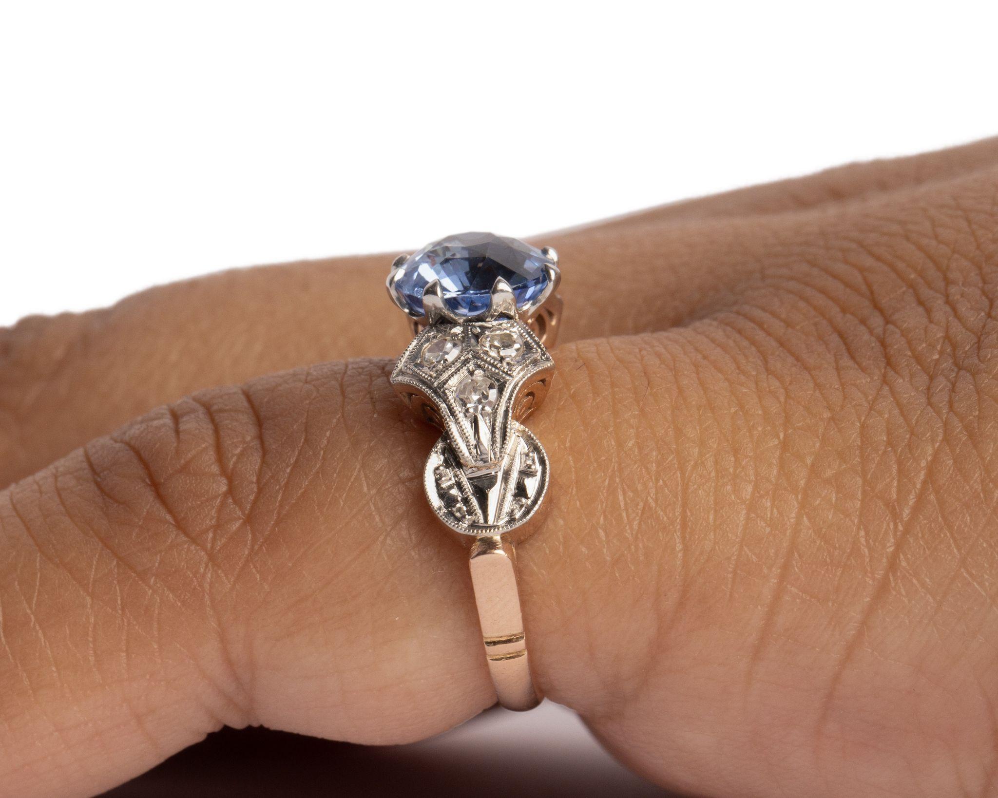 Art Deco GIA 2.09 Carat No-Heat Blue Sapphire 18 Karat Rose Gold Ring 2