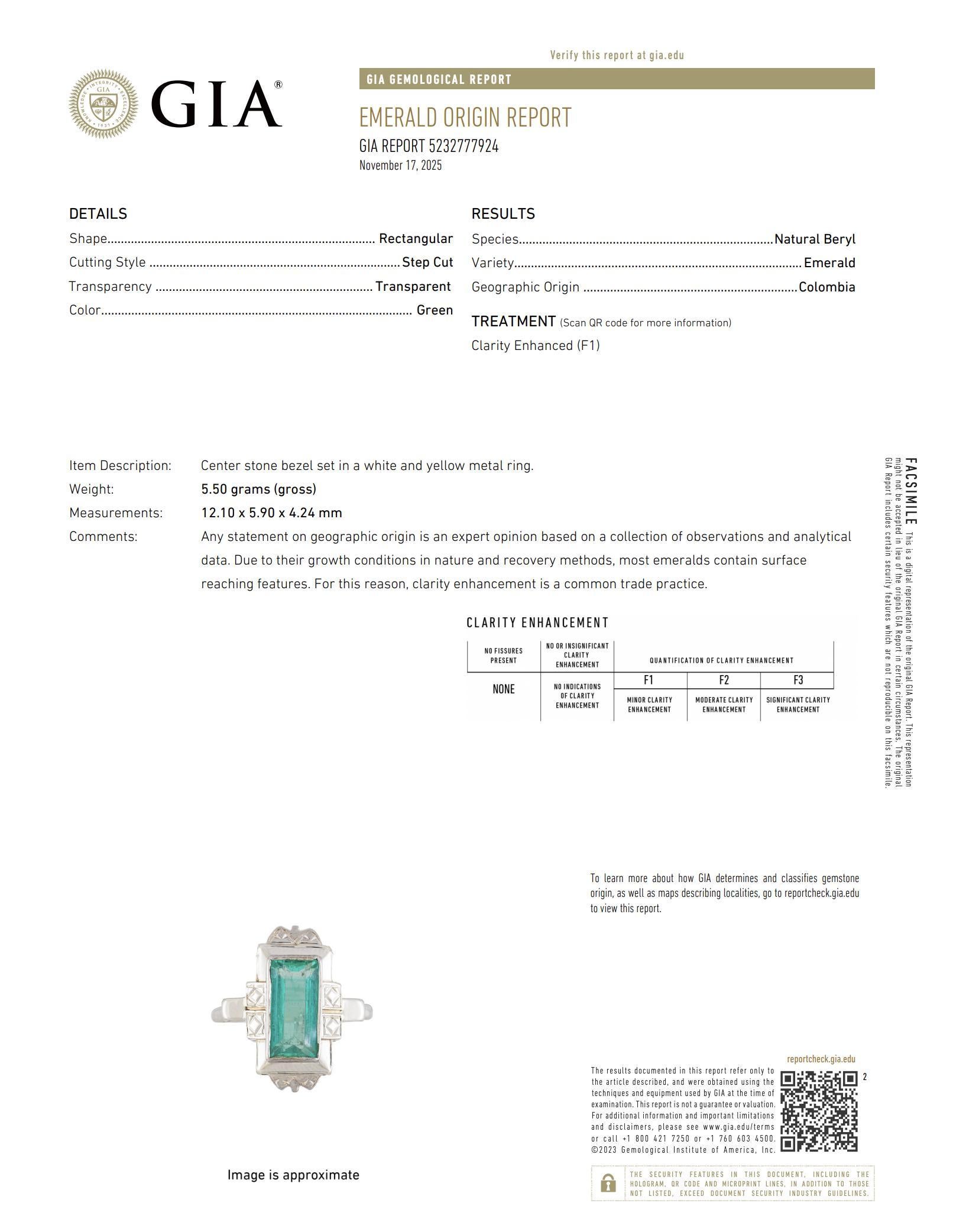 Bague Art Déco GIA 2.10 carats émeraude colombienne or blanc 18k en vente 2