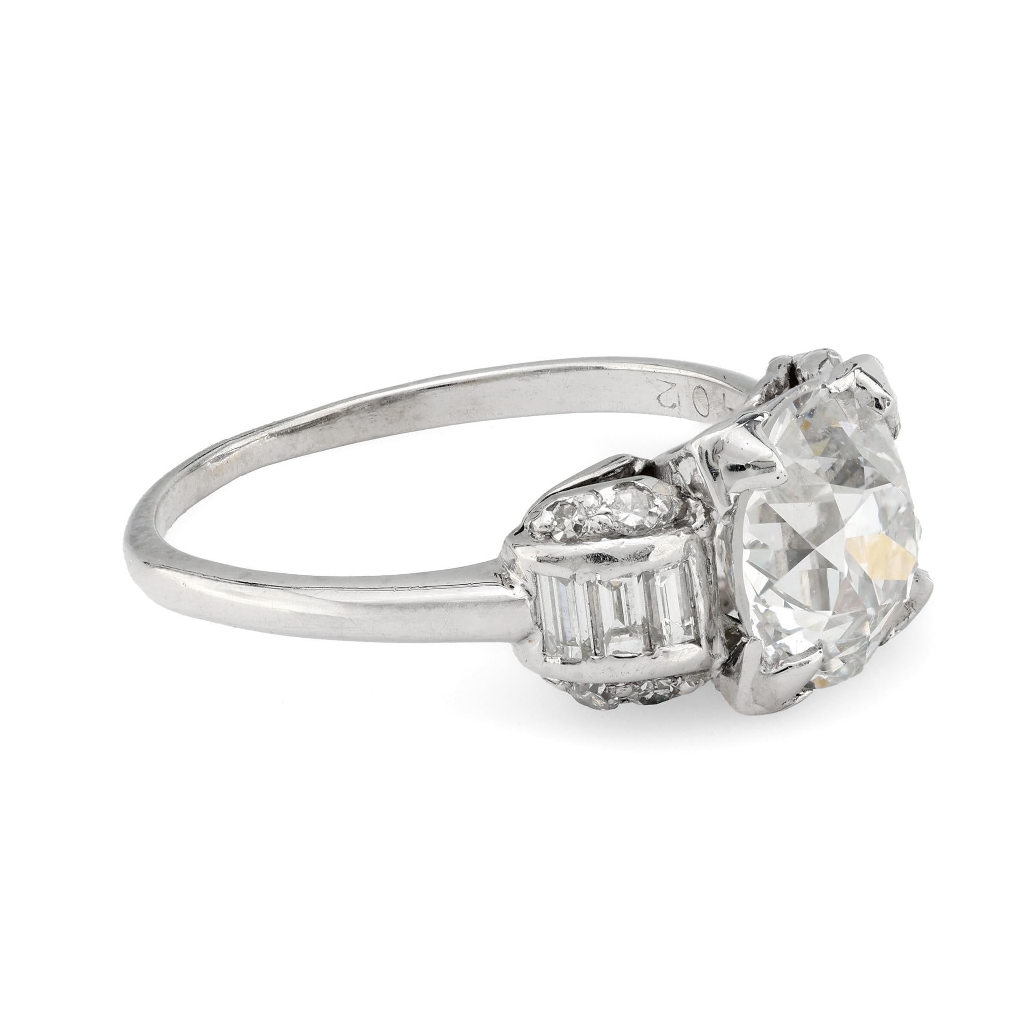 Taille vieille Europe Bague de fiançailles Art déco en platine avec diamant taille européenne ancienne de 2,10 carats certifié GIA