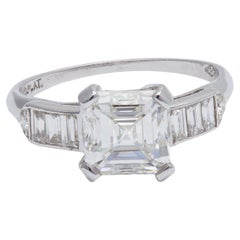 Art Deco GIA 2.12 Asscher Cut Diamond Platinum Ring