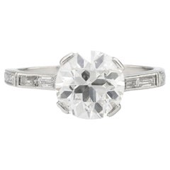 Art Deco GIA 2.12 carat circular brilliant cut diamond platinum engagement ring