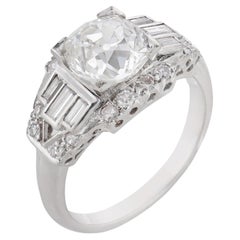 Anillo de compromiso de estilo Art Déco con un diamante de 2,13 quilates de talla «old mine» certificado por el GIA, en oro blanco de 14k