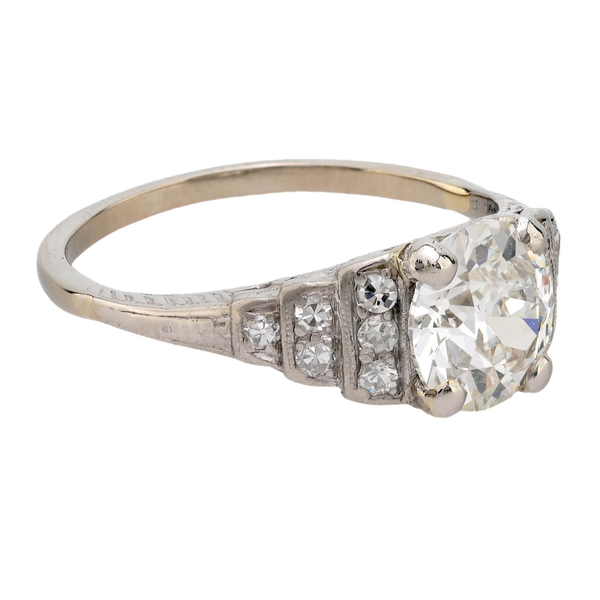 Old European Cut Art Deco GIA 2.15 carat diamond platinum engagement ring For Sale
