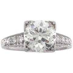 Art Deco GIA 2.15 Carat Old European Cut Diamond Platinum Engagement Ring