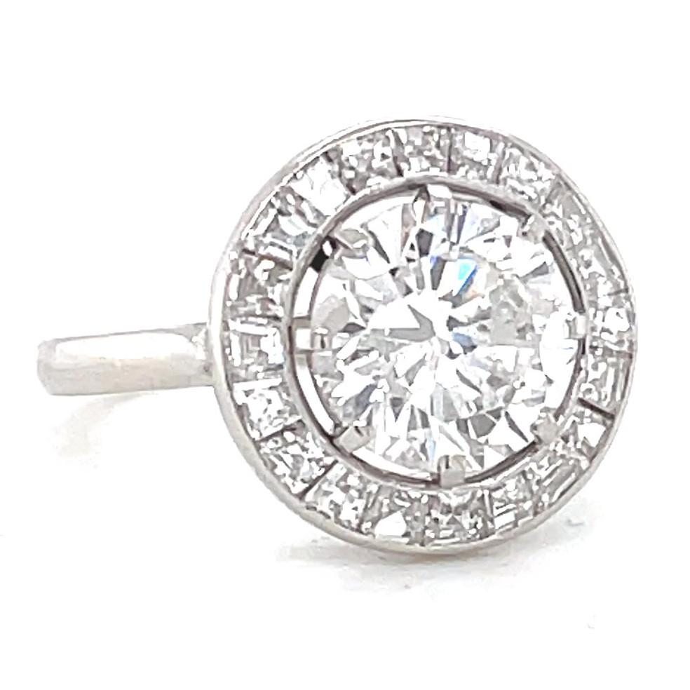 Round Cut Art Deco GIA 2.15 Carat Round Brilliant Cut Diamond Platinum Halo Ring