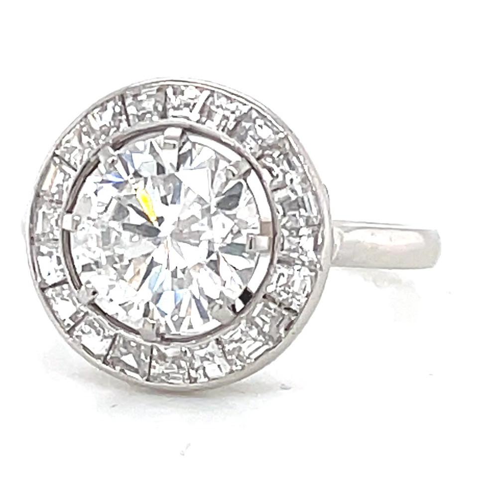 Art Deco GIA 2.15 Carat Round Brilliant Cut Diamond Platinum Halo Ring In Excellent Condition In Beverly Hills, CA