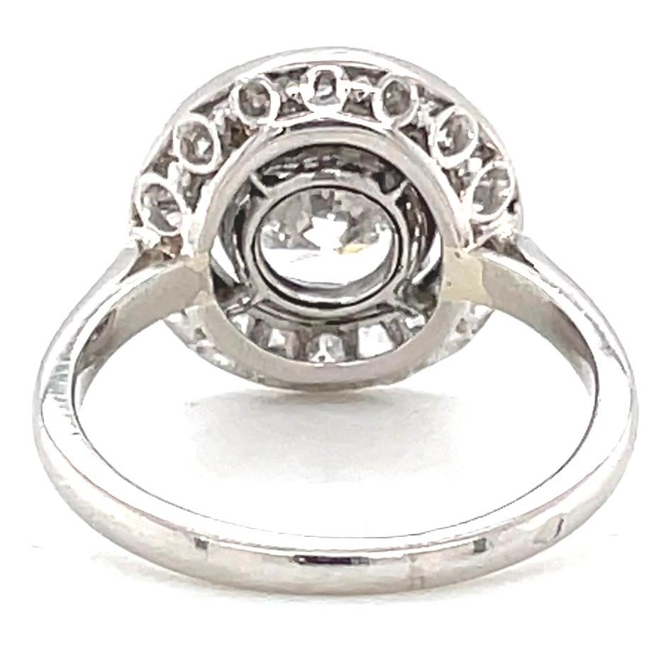 Women's or Men's Art Deco GIA 2.15 Carat Round Brilliant Cut Diamond Platinum Halo Ring