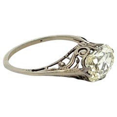 Art Deco GIA 2.15 Carats Cushion Cut Diamond 14k White Gold Filigree Ring