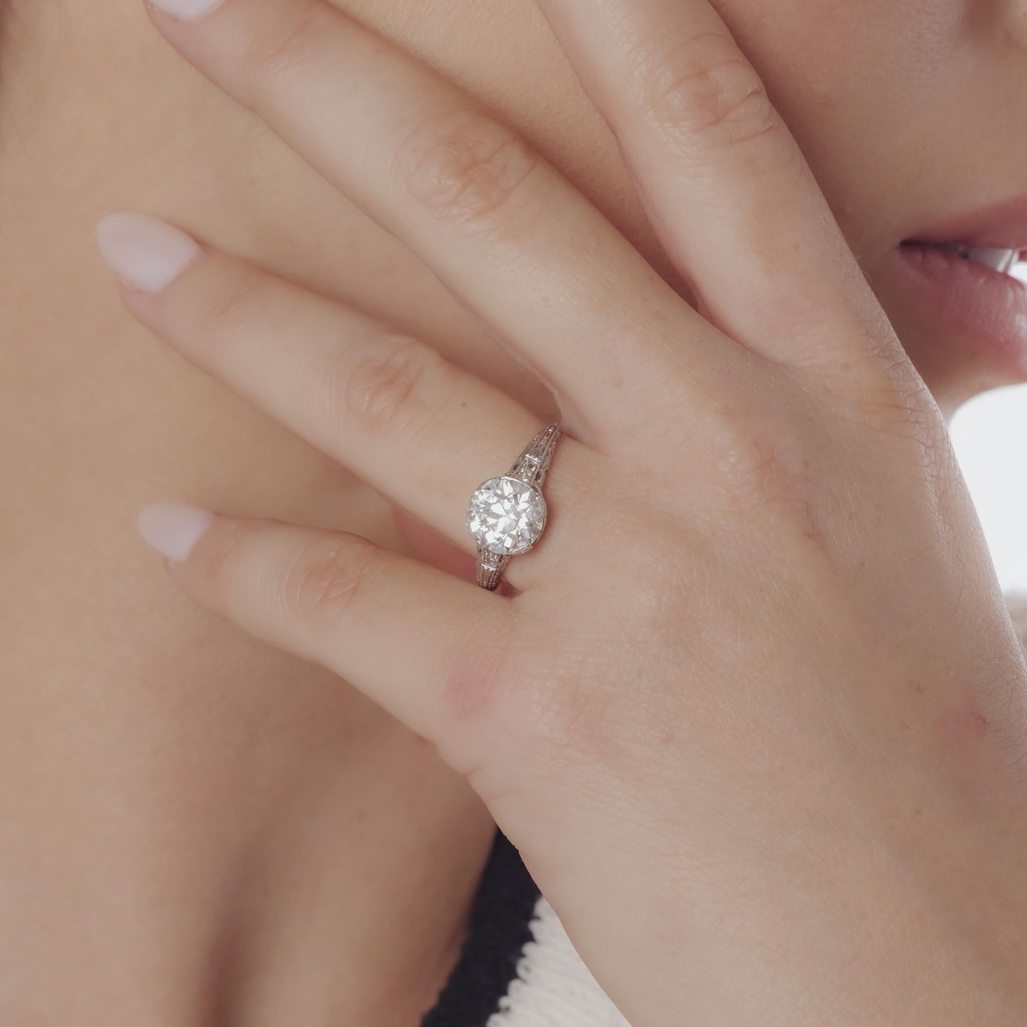 Bague de fiançailles Art déco en platine avec diamant de 2.16 carat certifié GIA en vente 1