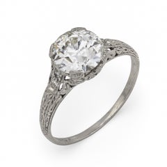Bague de fiançailles Art déco en platine avec diamant de 2.16 carat certifié GIA