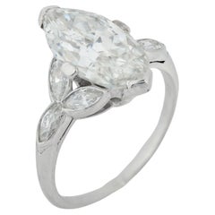 Art Deco GIA 2.17 carat old marquise cut diamond platinum engagement ring