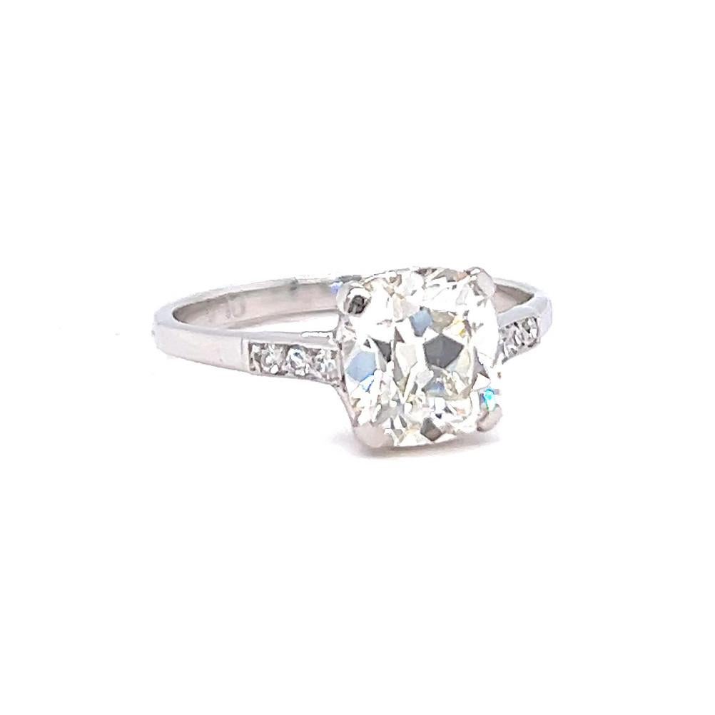 Women's or Men's Art Deco GIA 2.18 Carats Cushion Cut Diamond Platinum Engagement Ring