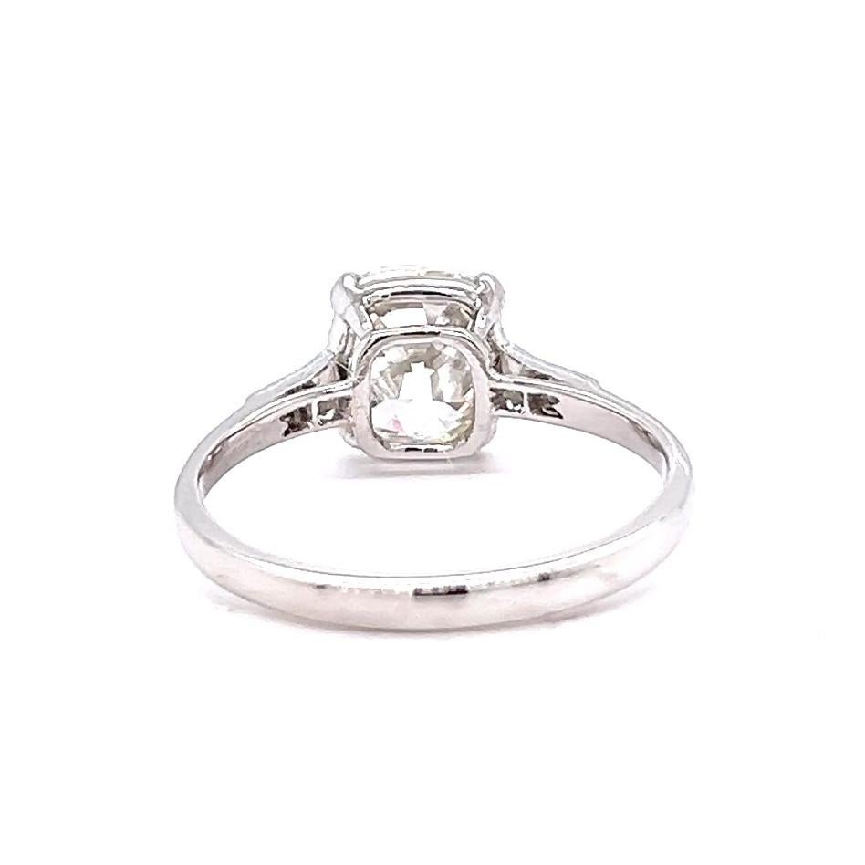 Art Deco GIA 2.18 Carats Cushion Cut Diamond Platinum Engagement Ring 1