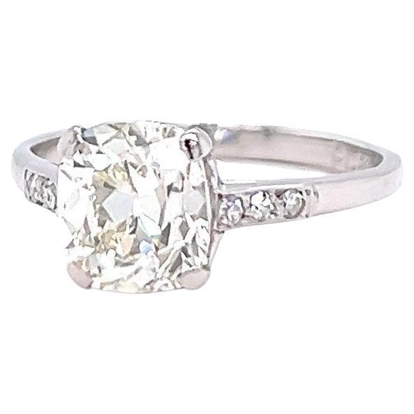 Art Deco GIA 2.18 Carats Cushion Cut Diamond Platinum Engagement Ring