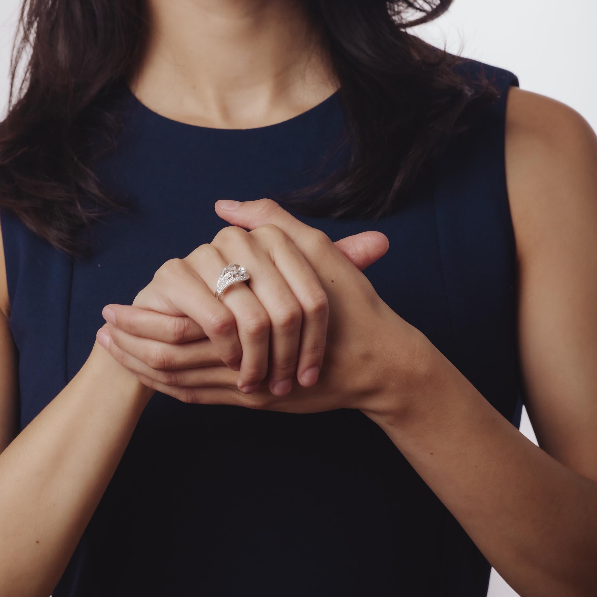Bague de fiançailles en platine Art déco GIA 2,19 carats diamant taille ancienne européenne Pour femmes en vente