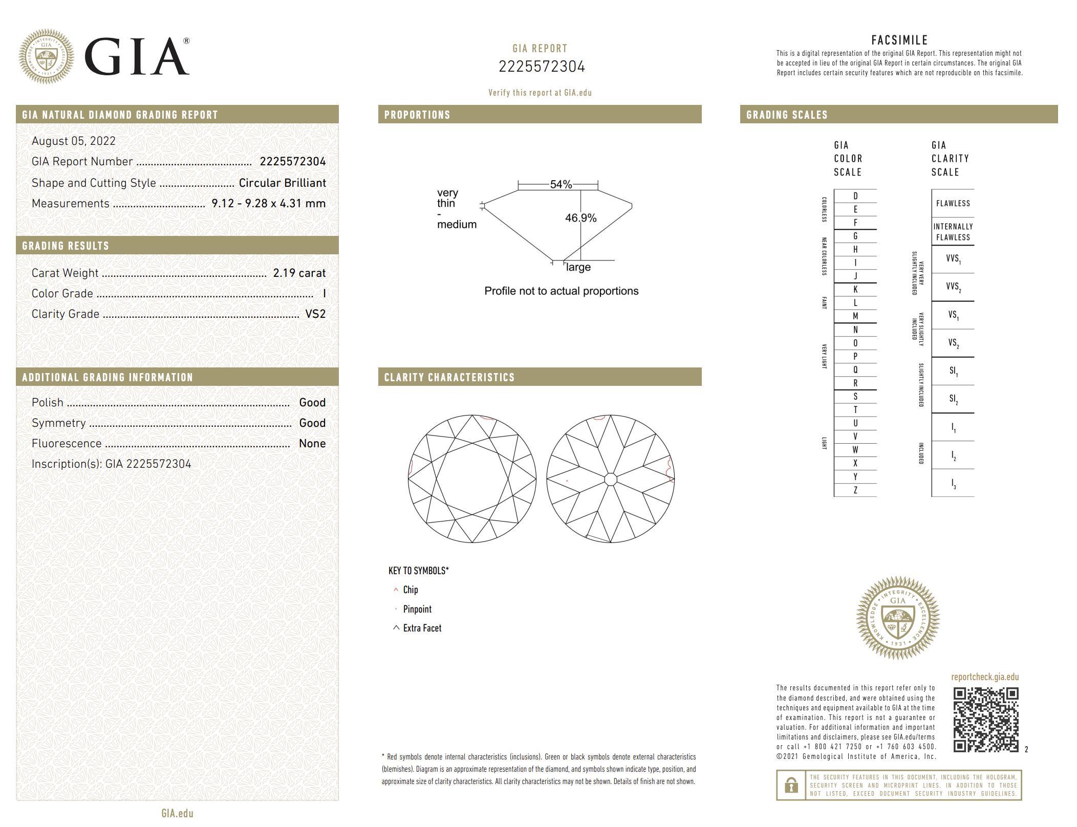 Bague de fiançailles en platine Art déco GIA 2,19 carats diamant taille ancienne européenne en vente 2